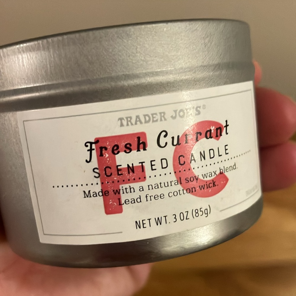 Fresh currant scent mini 3 oz candle 10 hour burn time Holidays Trader Joe’S